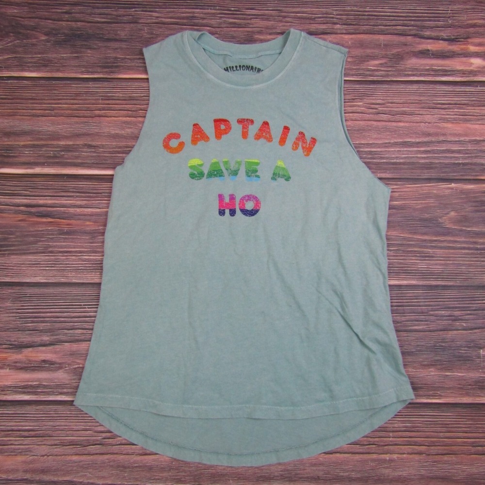 Funny Graphic‎ Tank Top Blue Adult Medium Captain Save A Ho Bach Party Joke